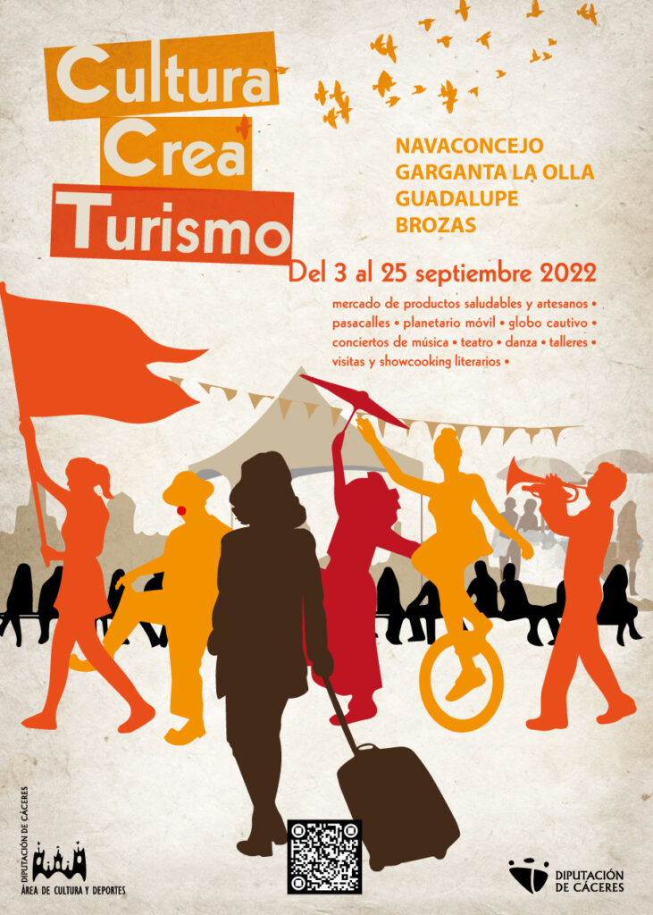 Cartel de cultura crea turismo 2022, programa ejecutado por Insertus para la Diputación de Cáceres.